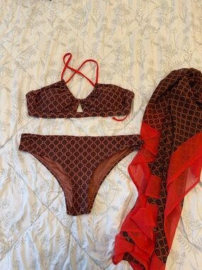 Brown Printed Bikini Set